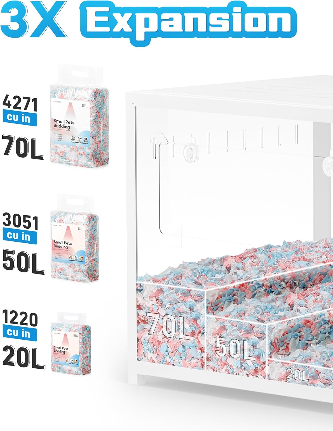 BUCATSTATE Hamster Bedding 70L, 99% Dust-Free Guinea Pig Bedding Odor Control Paper Bedding, Cozy Small Animal Bedding for Rabbit Rat Syrian Dwarf Hamsters Gerbils (Confetti)