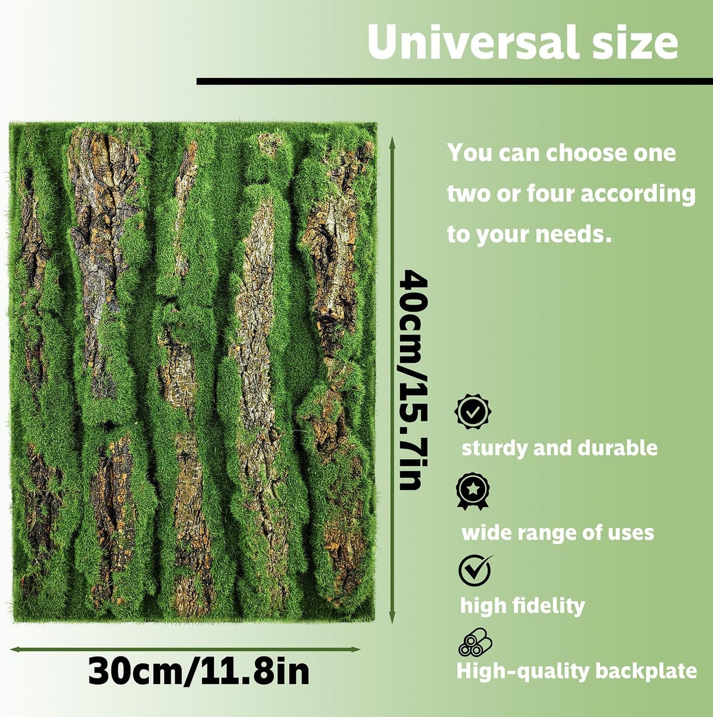 15.75x11.81in Reptile Terrarium Cork Background,Bearded Dragon Tank Bark Backdrop Wall Decor with Artificial Moss for Gecko Lizard Tortoise Frog Chameleon(4Pcs)