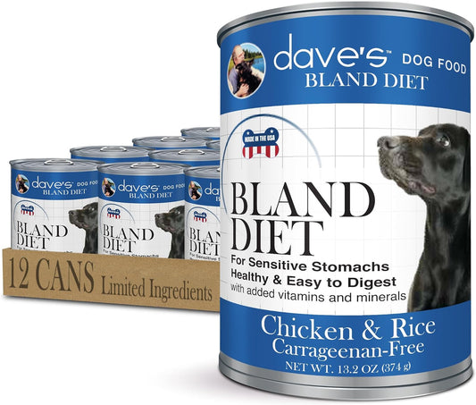 Dave's Pet Food Bland Diet Dog Food (Chicken & Rice), Sensitive Stomach, Easy to Digest, Gluten-Free, Digestive Care, Wet Canned, 13.2 oz (Case of 12)