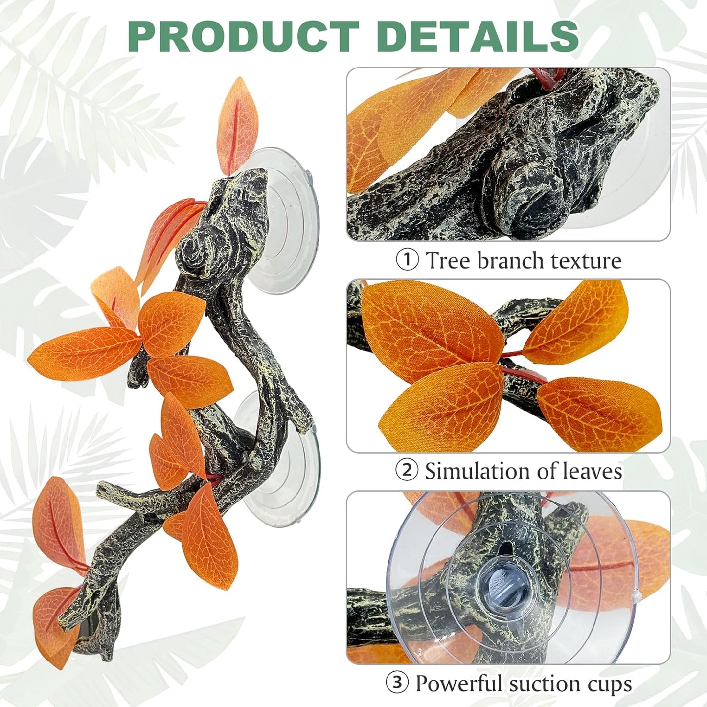 Fhiny Snake Climbing Branch, 2 PCS Resin Reptile Branches for Climbing with Suction Cups Reptile Tank Decor Accessories Frog Terrarium Plants for Corn Snake Frog Bearded Dragon Lizard Gecko