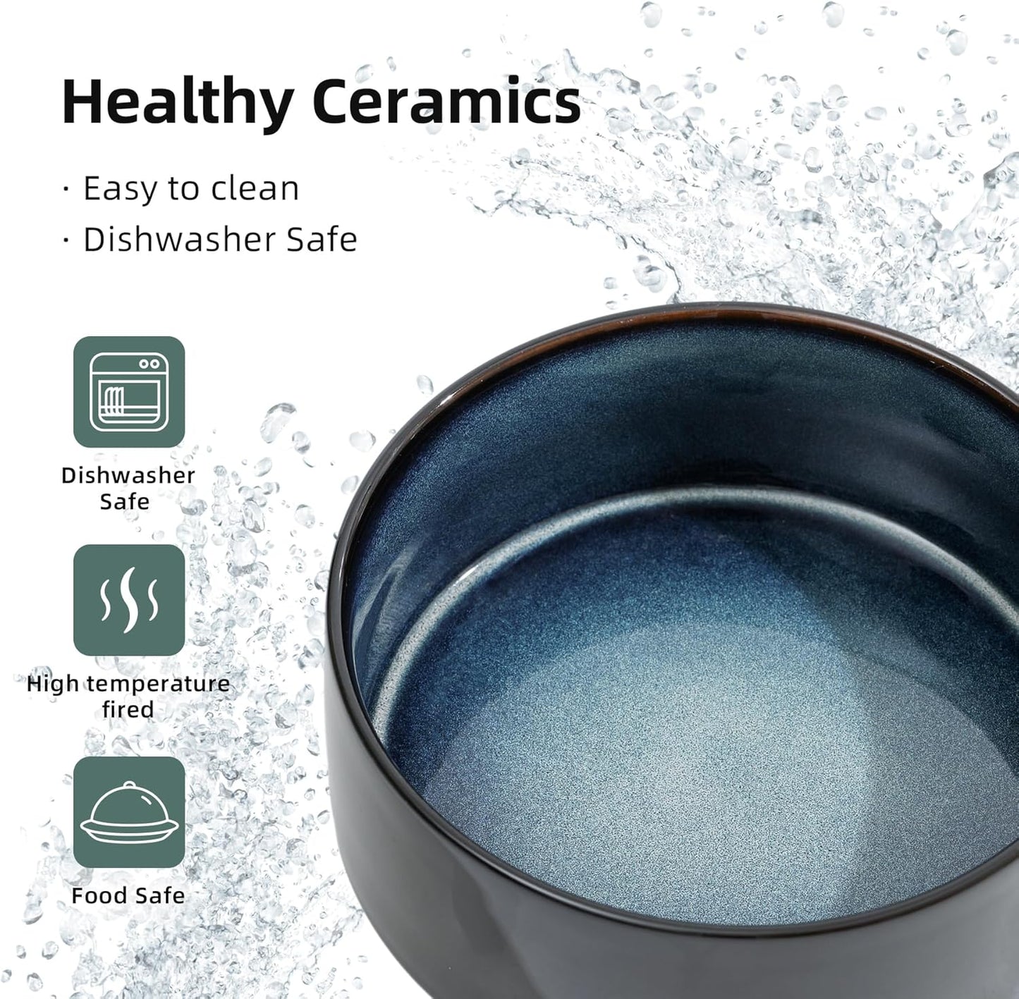 Ceramic Set of 2 Cat Bowls, Food and Water Bowls for Cats, Kitty, 2pcs Cat Dishes, Pet Feeder(5.1inch, 2 x Starry Sky Bowls)