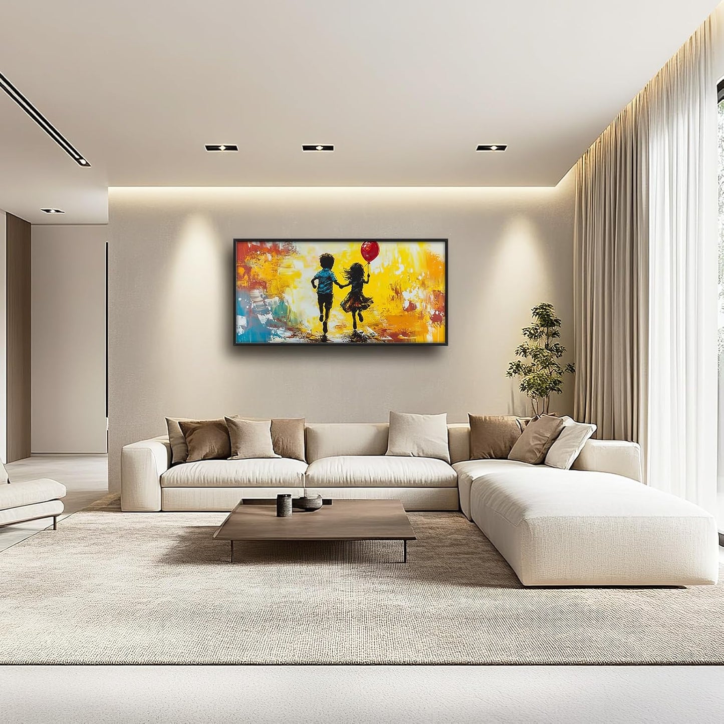 Framed Large Banksy Wall Art for Living Room, Oversized Colorful Graffiti Children Wall Decor, Peaceful Canvas Painting Pictures Modern Artwork Home Decoration for Living Room Bedroom 60"x30"