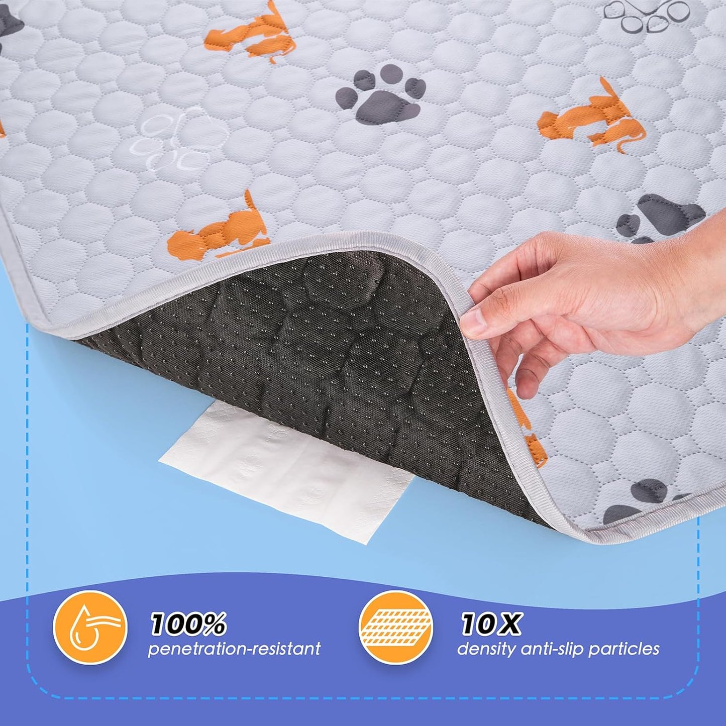 Washable Pee Pads for Dogs, 1 Pack Absorbent Reusable Training Dog Pads Pet Puppy Pads, Non-Slip Potty Pads for Whelping, Playpen, Crate, Bed, Orange, 72"x72"