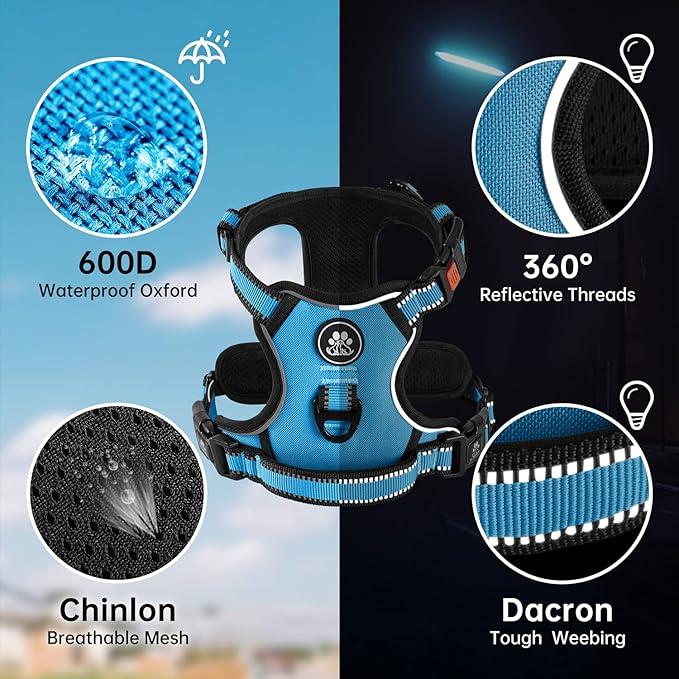 NESTROAD No Pull Dog Harness,Adjustable Oxford Dog Vest Harness with Leash,Reflective No-Choke Pet Harness with Easy Control Soft Handle for Large Dogs(X-Large,Blue)