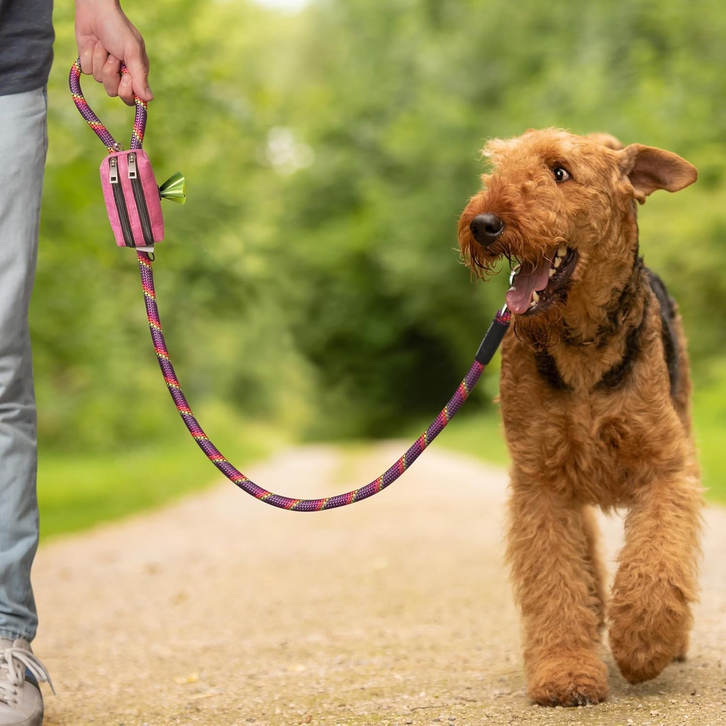 Dog Poop Bag Holder for Leashes - Dog Poop Bag Dispenser and Treat Holder with 2 Waterproof Pouches for Pet Waste Bags and Walking Accessories + 1 Free Roll - Leashrr 2.0 (Pink)
