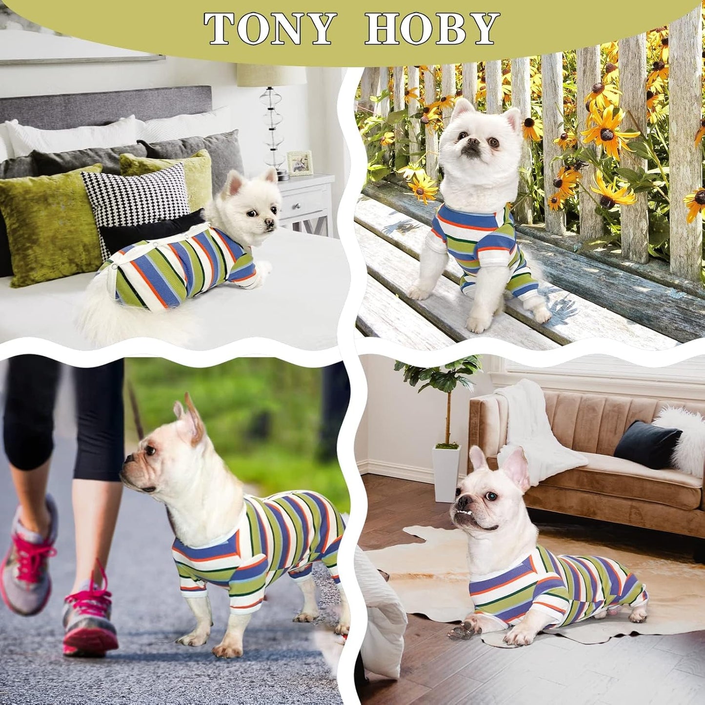 TONY HOBY Dog Pajamas, Dog Jumpsuit, Colorful Dogs Shirt, Dogs Surgery Recovery Suit for Small Medium Breeds (Blue&White, Boy, XL)
