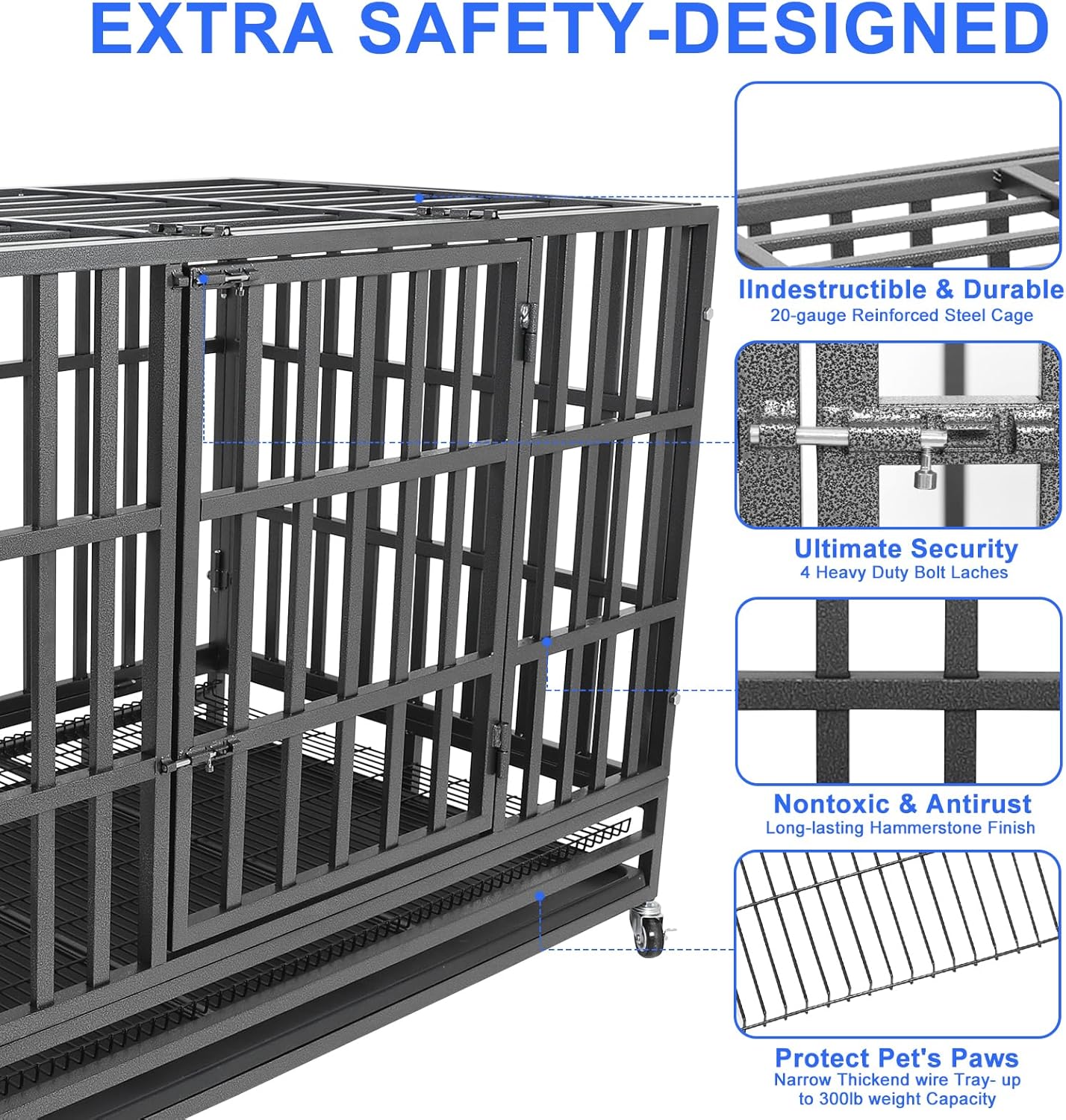 Confote 48" Heavy Duty Dog Crate Cage Kennel Metal Pet Crate Cage Indoor Outdoor Pet Kennel for Large Dogs with Removable Tray, Double Door