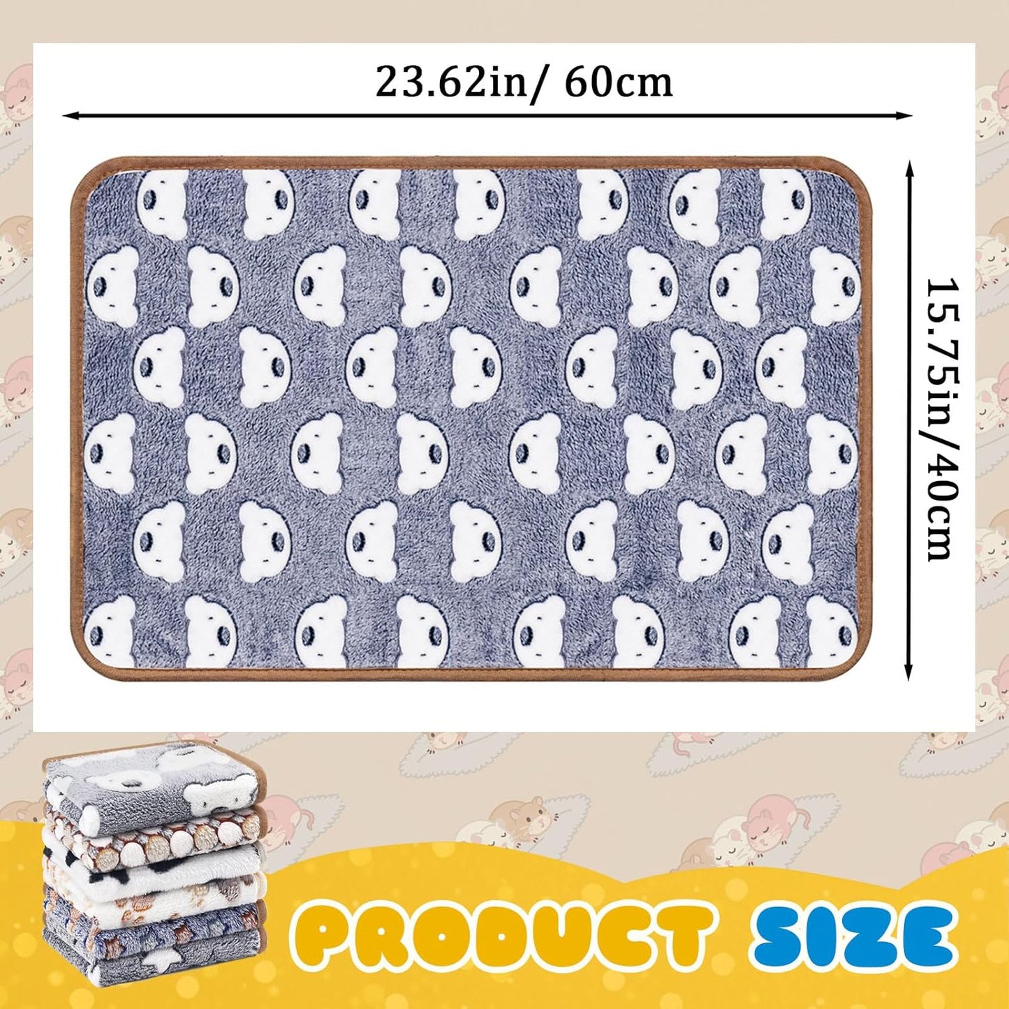 6 Pcs Guinea Pig Bedding Cage Liners Small Animal Flannel Blankets Sleep Mat Absorbent Reusable Pet Pee Bedding Pad Cover for Hamster Ferret Chinchilla Rabbit Hedgehog (16 x 24 Inch, Multi)