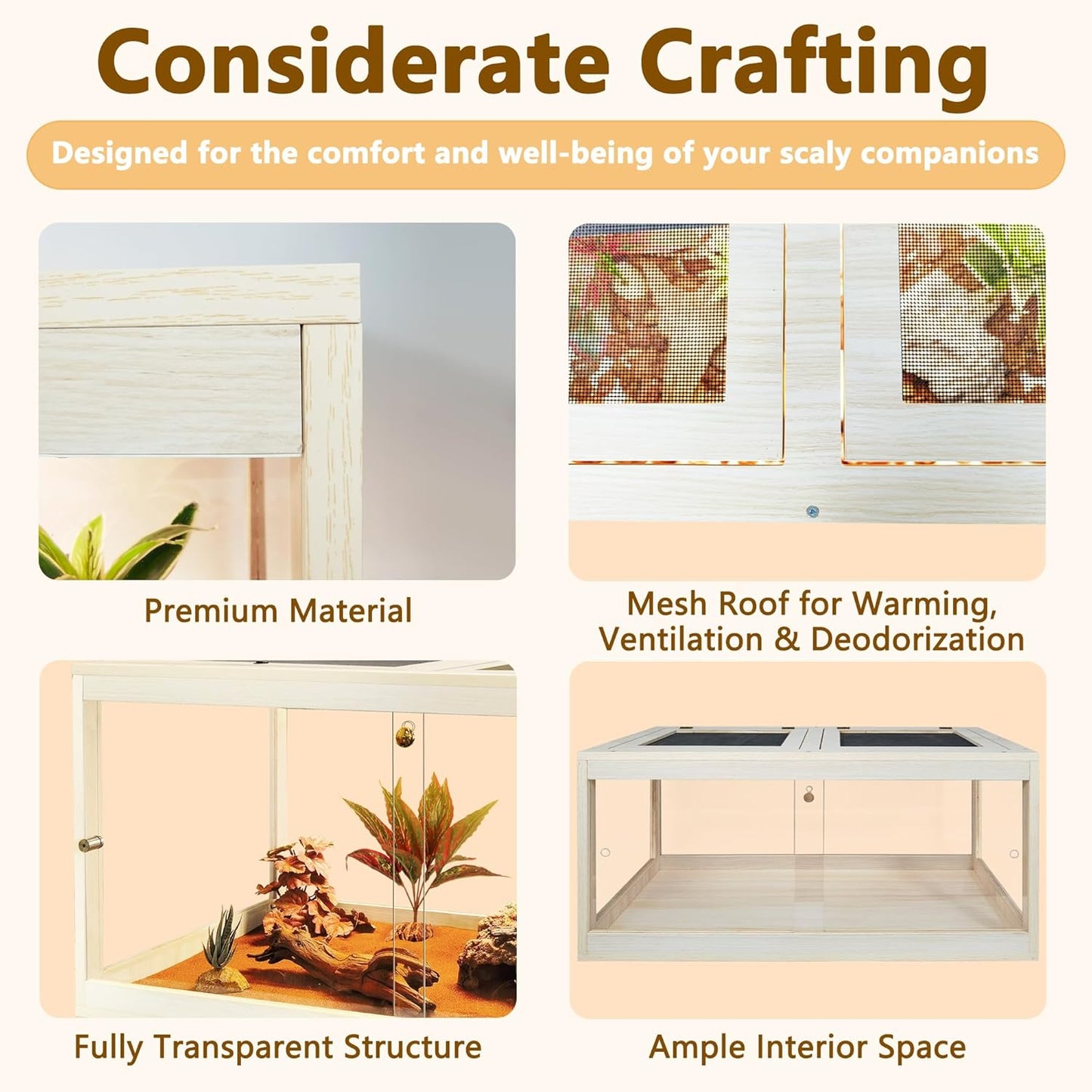 Prolee Reptile Terrarium Tank Up to 78 Gallon, Lizard Tank Bearded Dragon Tank with Metal Mesh Roof Door, Snake Tank with Lock Design (Oak, 78 Gallon Volume, 48 Inch Length)