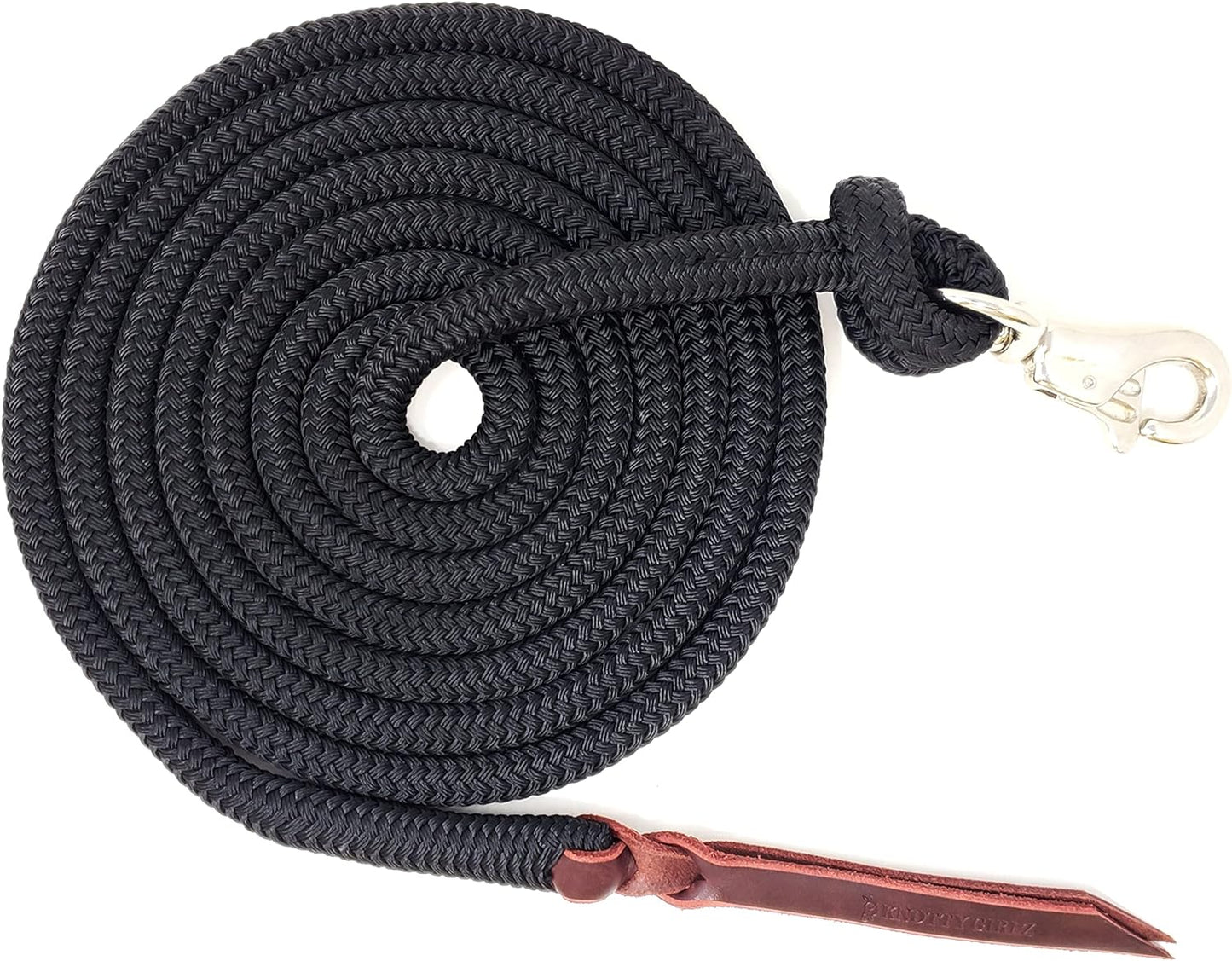 Premium 1/2" Samson EQ Yacht Braid Lead Rope with Nickel Trigger Bull Snap. Option for 12ft, 14ft and 16ft Lengths (Black, 16 FT)