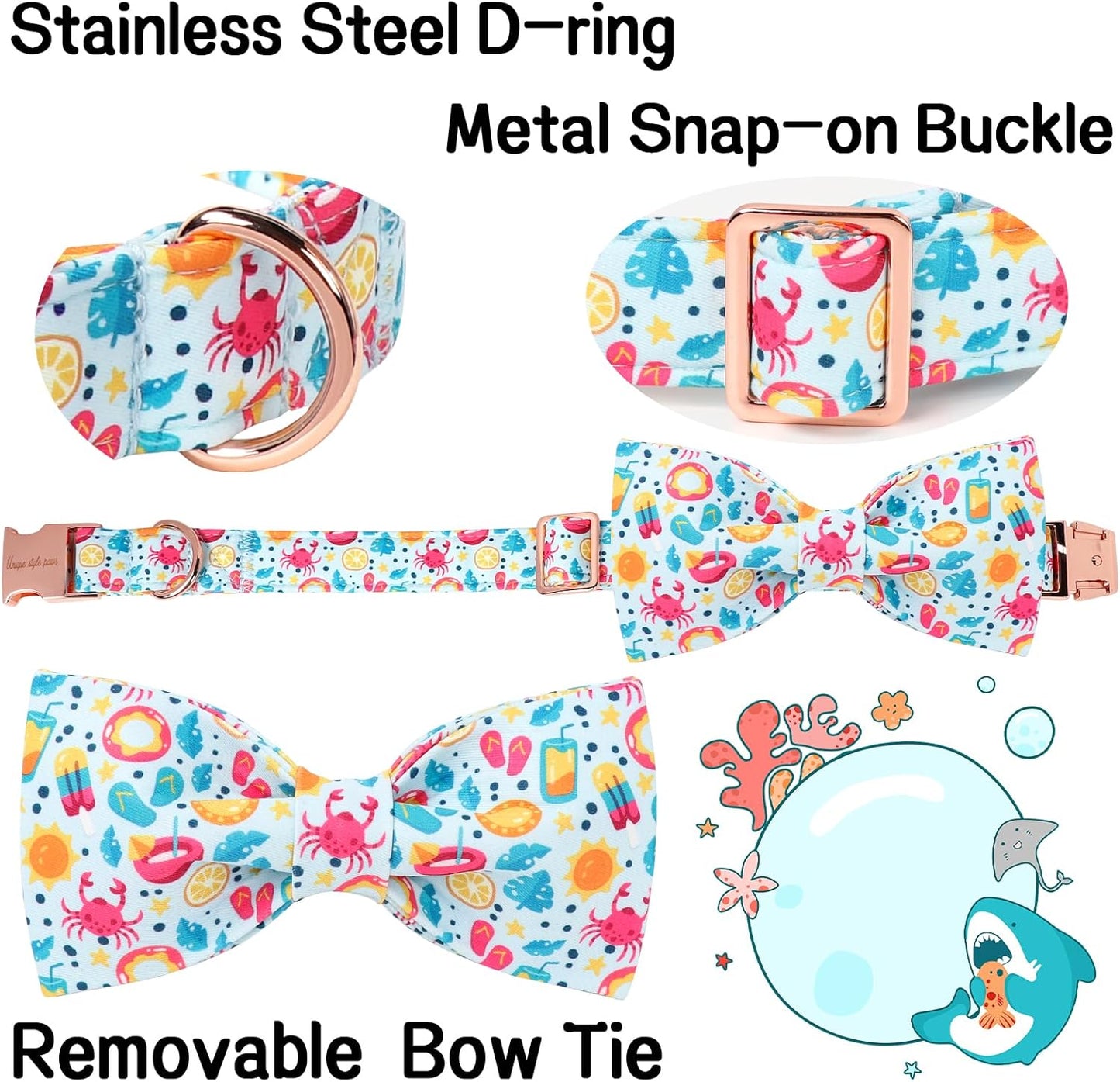 Unique style paws Cartoon Dog Collar with Bow Spring Summer Collar with Flower Lemon Crab for Small Medium Large Boys Girls Dogs