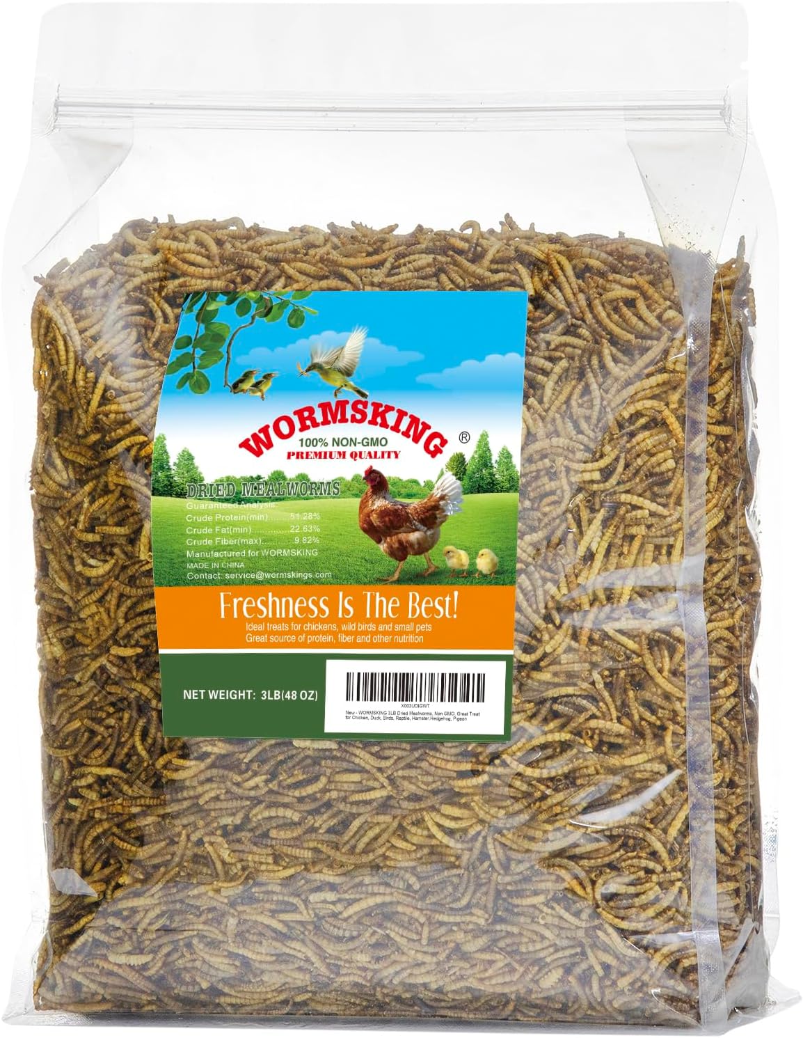 3LB Dried Mealworms, Great Treat for Chicken, Duck, Birds, Reptile, Hamster,Hedgehog, Pigeon
