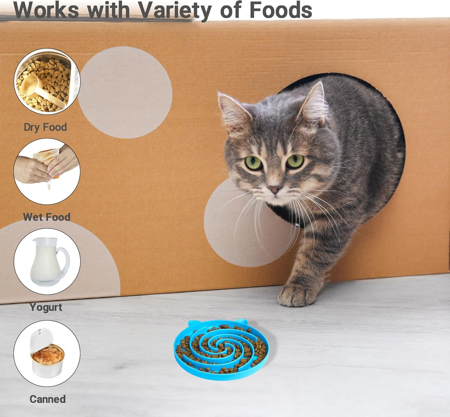 Slow Feeder Cat Bowl, Easy to Clean Silicone Bowl, Ideal for Dry and Wet Food (Yellow and Blue)