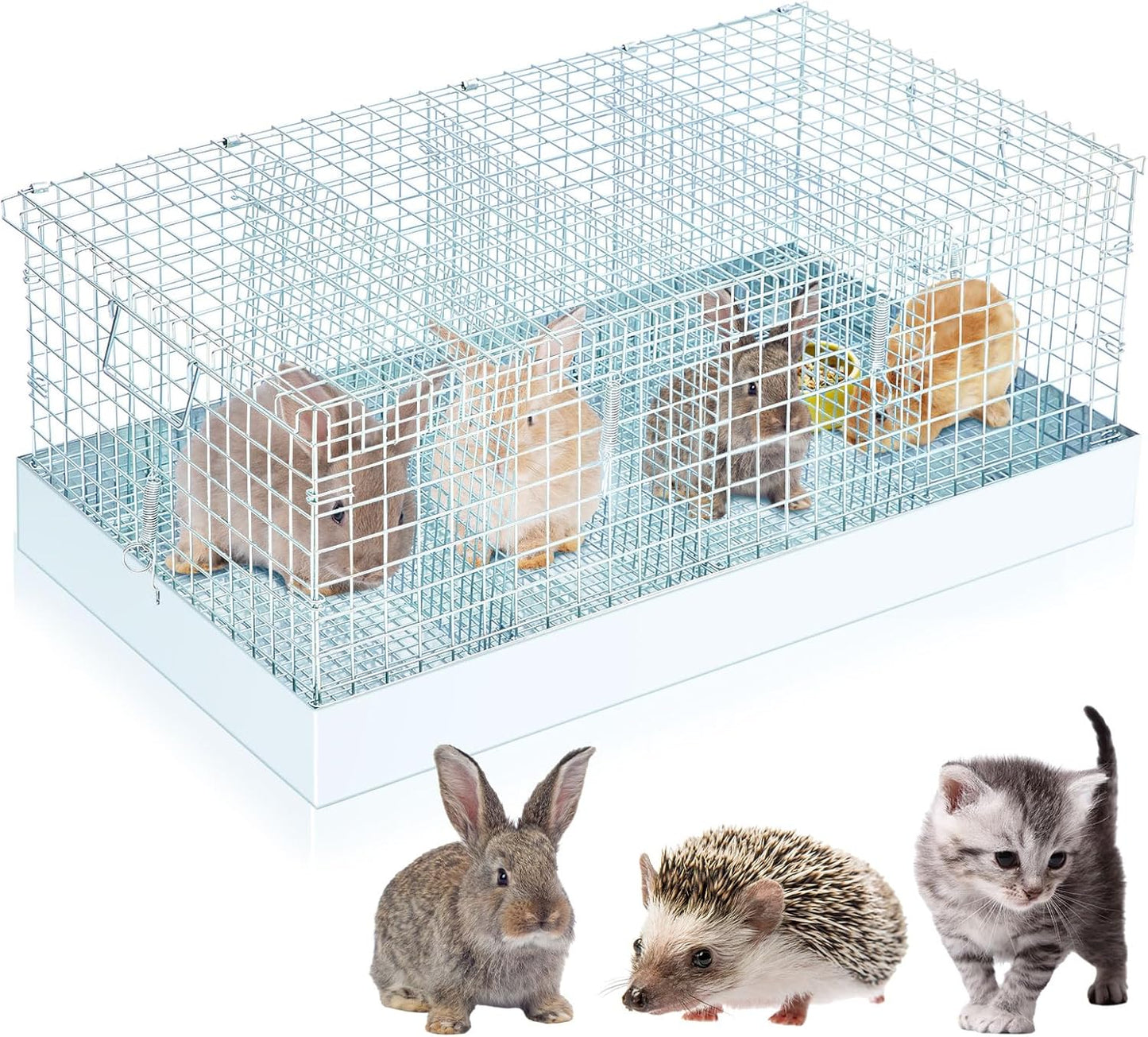 Folding Rabbit Cage, 28 x 16 x 12 in Portable Bunny Carrier with Tray and Handles for Transport, Travel or Temporary Housing, Indoor Outdoor Pet Habitat Animal Enclosure