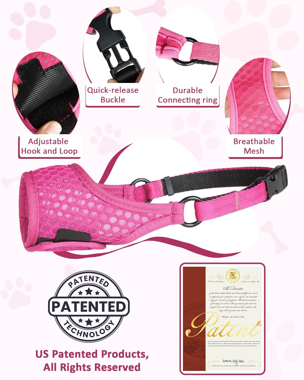 LUCKYPAW Soft Muzzle for Medium Large Sized Dogs Beagle Labrador German Shepherd, Dog Muzzle to Prevent Biting Chewing, Adjustable Breathable Mouth Guard for Grooming Walking Training(Hot Pink, XL)