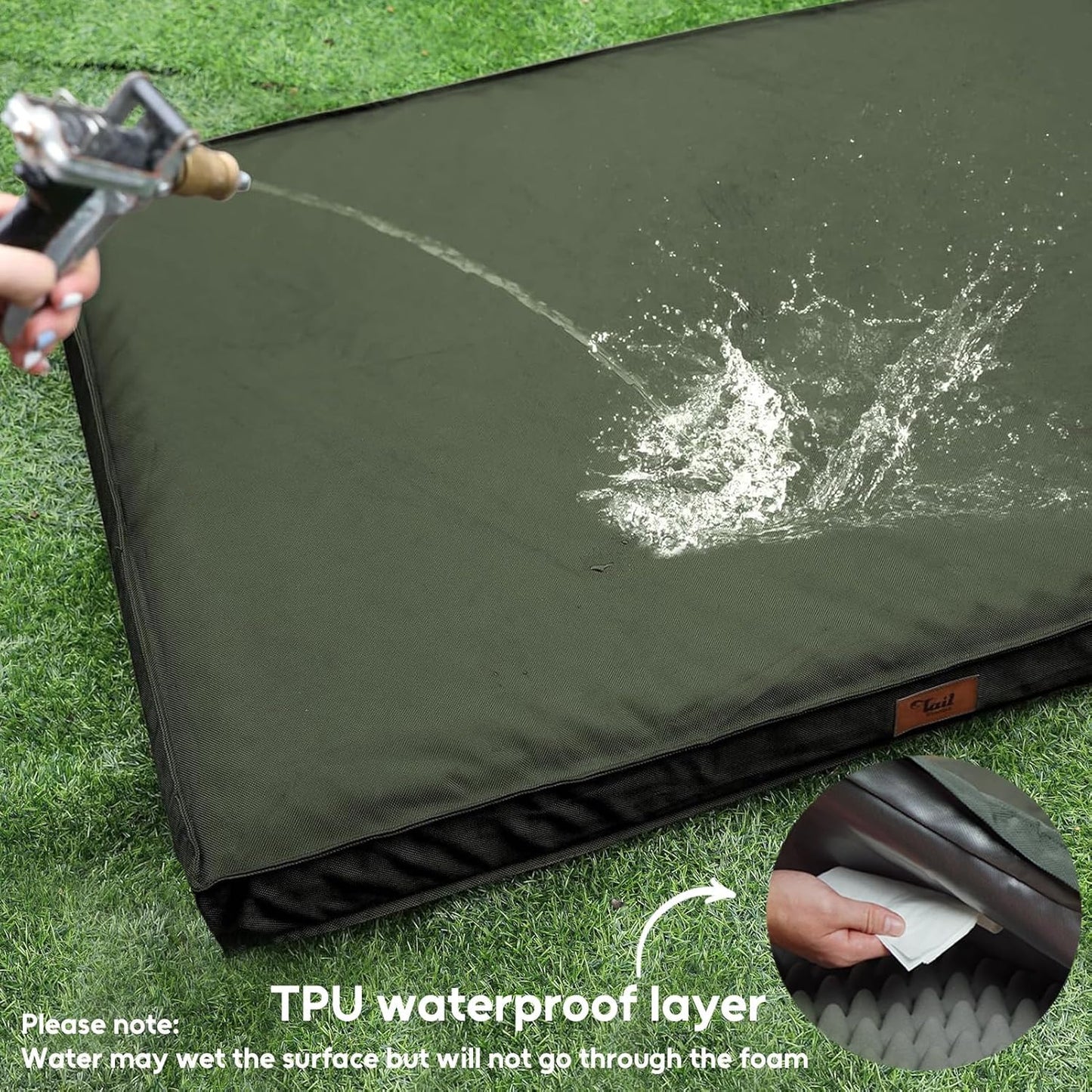 Outdoor All Weather Dog Bed, Waterproof Dog Bed for Medium Dogs, Orthopedic Egg Foam Pet Bed with Removable Cooling Cover, Dark Green