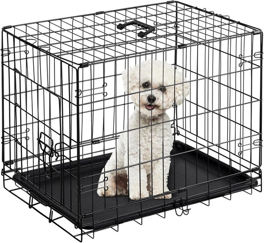DUMOS Dog Crate, 24 Inch Medium Single Door Dog Cage with Divider Panel and Plastic Leak-Proof Pan Tray, Folding Metal Wire Pet Kennel for Indoor, Outdoor, Travel