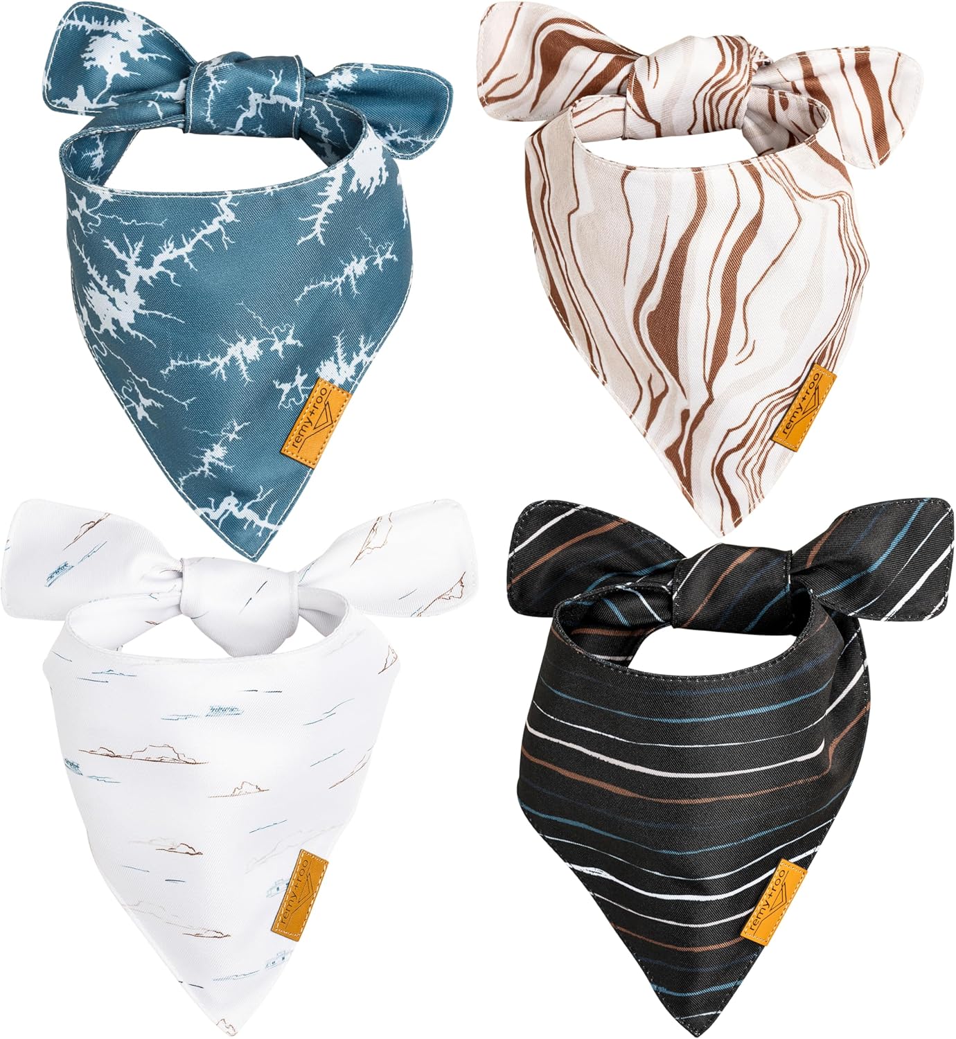 Remy+Roo Small Summer Dog Bandanas - 4 Pack Powell Set | Premium Durable Adjustable Polyester Fabric | Patented Shape Boy Dog Bandanas | Pack of Bandanas for Dogs