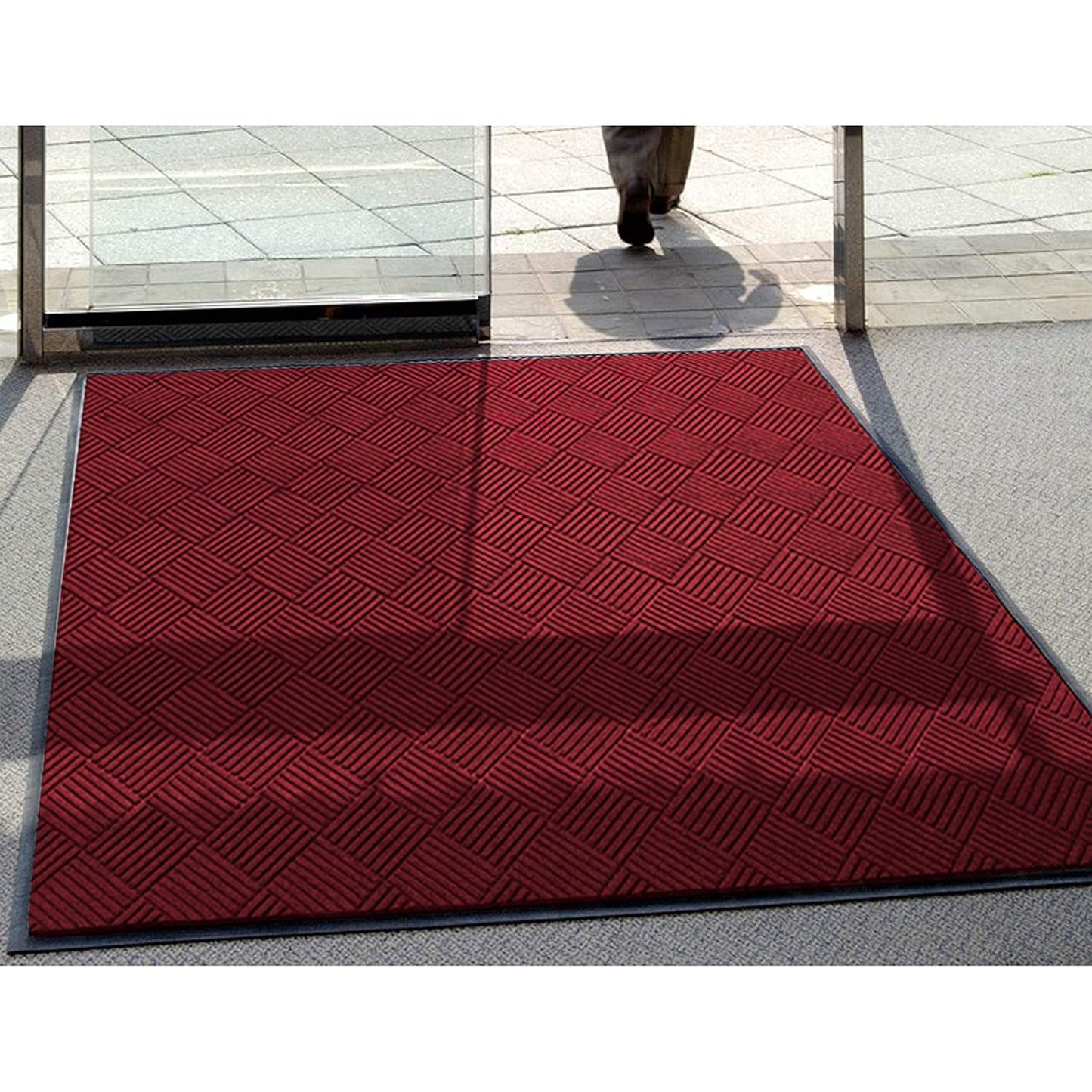 WaterHog Diamond | Commercial-Grade Entrance Mat with Rubber Border – Indoor/Outdoor, Quick Drying, Stain Resistant Door Mat (Red/Black, 4' x 10')