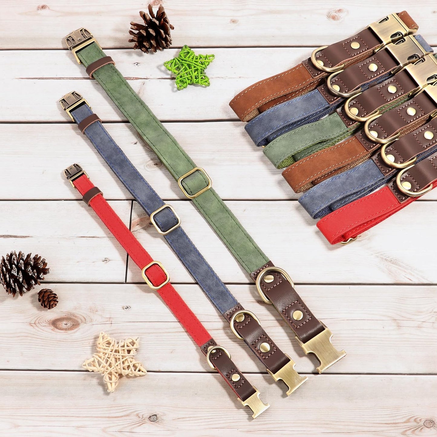 Didog Soft PU Leather Dog Collar for Large Dogs,Classic Adjustable Dog Collars with Quick Release Metal Buckle,Easy Clean and Comfortable with Nylon Lining,Olive Green,L Neck 15-23"