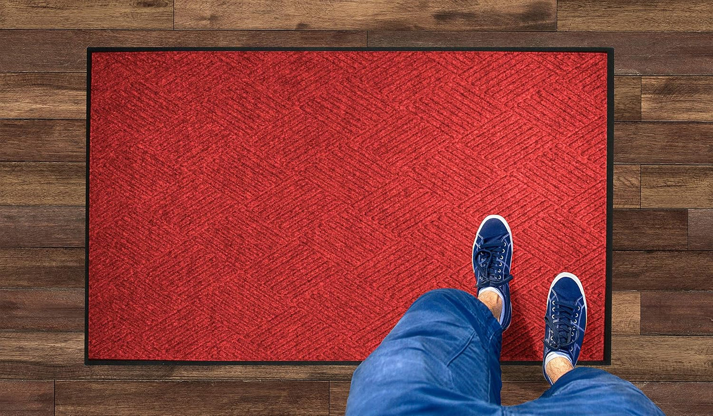 M+A Matting WaterHog Diamond | Commercial-Grade Entrance Mat with Rubber Border – Indoor/Outdoor, Quick Drying, Stain Resistant Door Mat (Solid Red, 4' x 6')