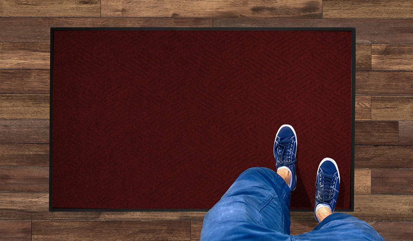 WaterHog Diamond | Commercial-Grade Entrance Mat with Rubber Border – Indoor/Outdoor, Quick Drying, Stain Resistant Door Mat (Red/Black, 6' x 8')