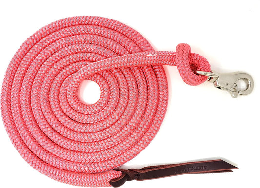 Premium 1/2" Samson EQ Yacht Braid Lead Rope with Nickel Trigger Bull Snap. Option for 12ft, 14ft and 16ft Lengths (Pink, 14 FT)