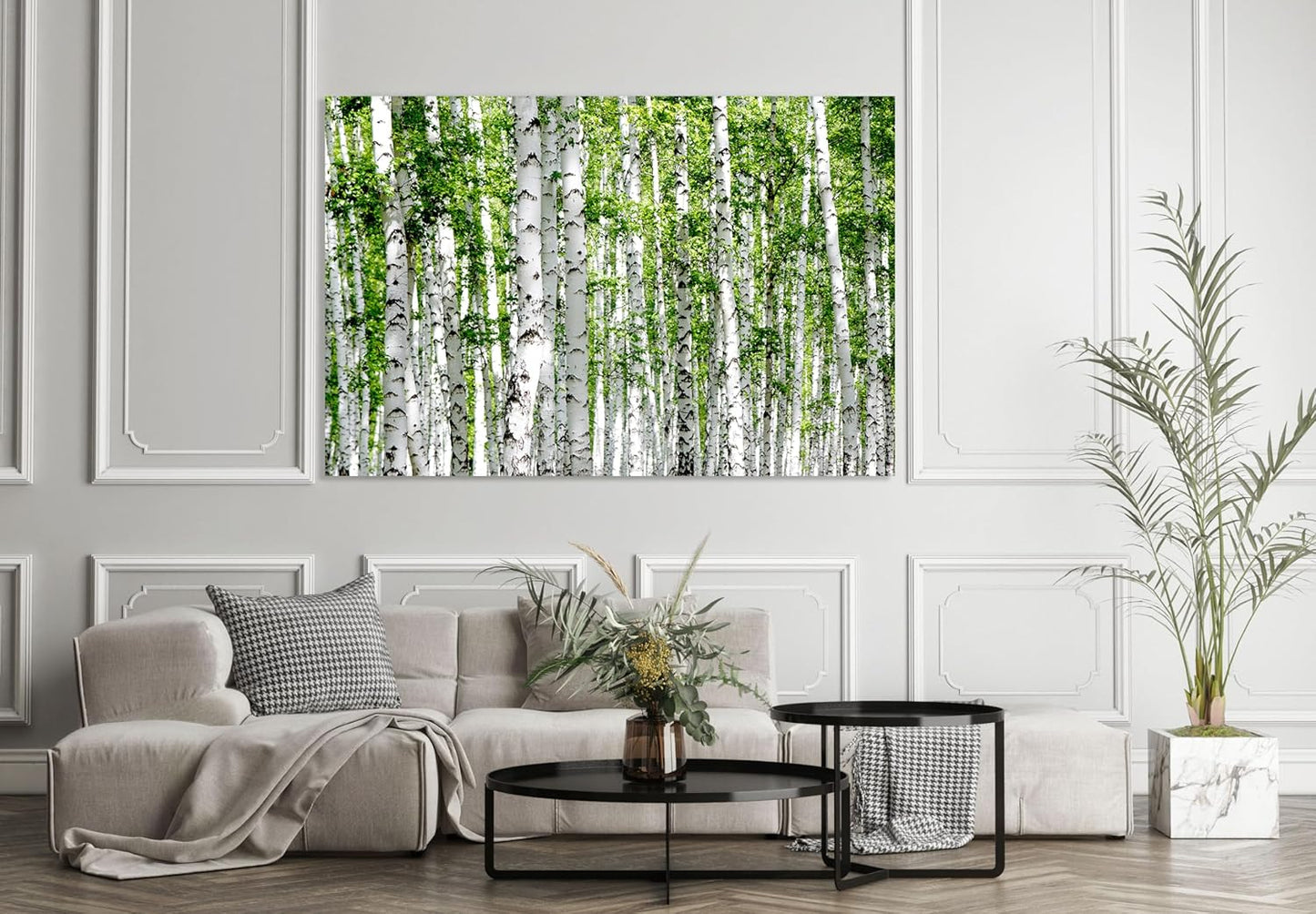 Nature Wall Art Prints - Ocean Forest Mountain Lake Canvas Landscapes - Small to Extra Large Living Room Bedroom Kitchen Bathroom Décor (Green Brich Trees, 20L" x 30W")