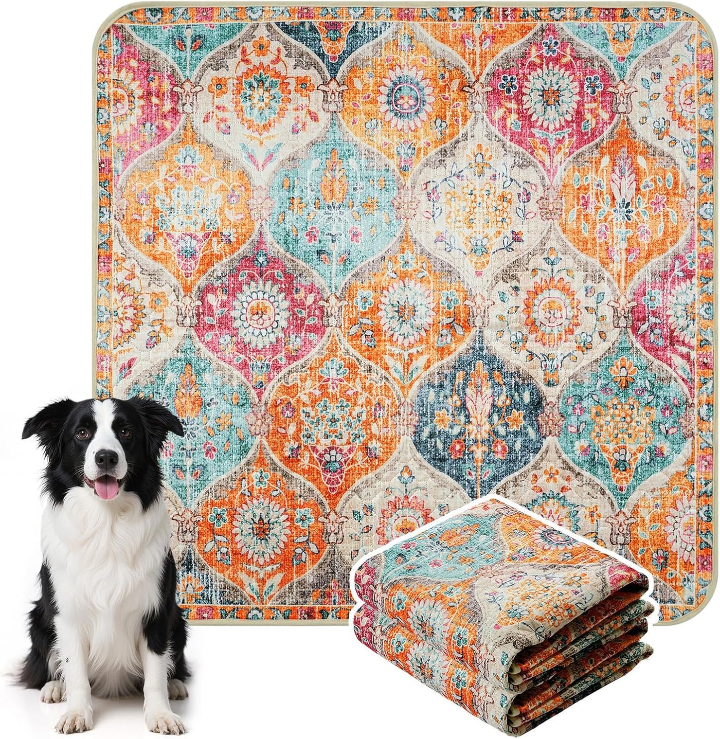 HAOCOO Washable Pee Pads for Dogs, (2 Pack) 3Ft x 3Ft Reusable Puppy Training Pads Super Absorbent Waterproof Whelping Pads,Orange Non-Slip Leakproof Potty Pads for Pet Housebreaking