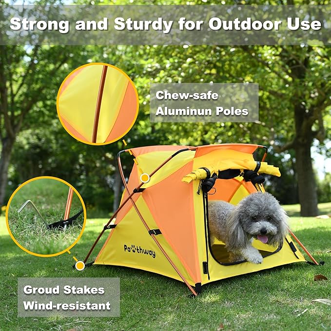 Dog Tent and Portable Playpen Outdoor Waterproof, with Aluminum Poles and Camping Mat, Pet Tent with Zippered Mesh Door, Dog House Outdoor, for Camping, Travel, Backyard, Patio (Yellow, Small)