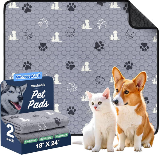 Washable Pee Pads, Puppy Pee Pad for Dogs, 2 Pack Absorbent Reusable Training Dog Pads Pet Puppy Pads, Non-Slip Potty Pads for Whelping, Playpen, Crate, Bed, Grey 18"x24"