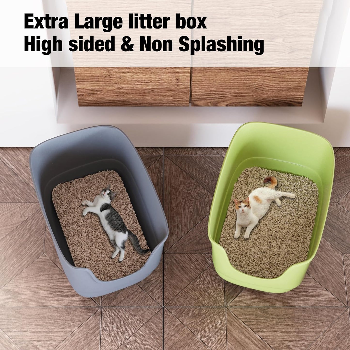 Gefryco Jumbo Cat Litter Box with High Sides, Extra Large for Muti Cats Open Big Cat Litter Box Anti-Splashing, High Wall Litter Tray for Indoor Medium and Large Cats(2Pack)