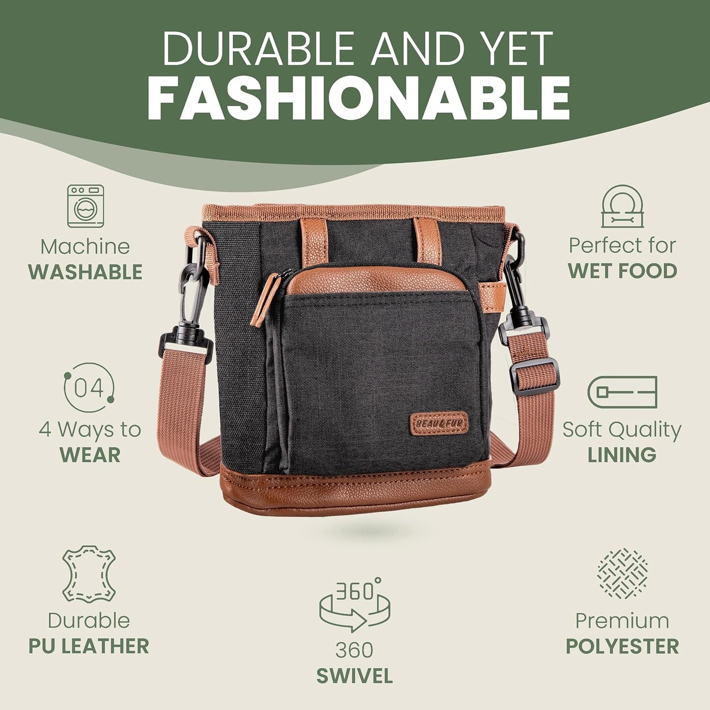 BEAU&FUR Dog Treat Pouch with Clicker for Training - Hands-Free Dog Treat Bag with Magnetic Closure, Built-in Poop Bag Holder Pocket