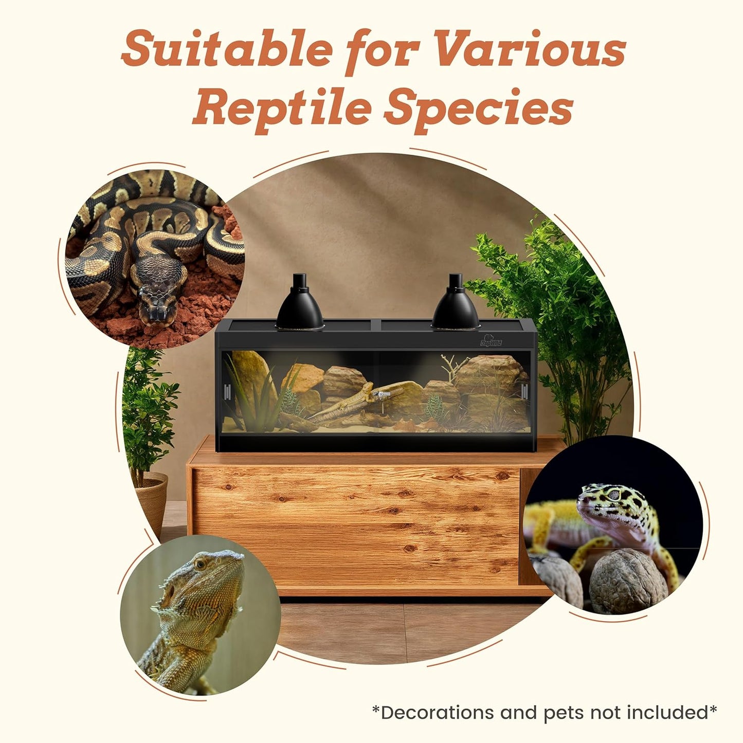 65 Gallon PVC Reptile Enclosure, RepWild 48"x18"x18" Terrarium/Tank with Heavy-Duty Screen Top, Glass Sliding Doors & Lock for Bearded Dragons, Ball Python, Geckos, Lizards
