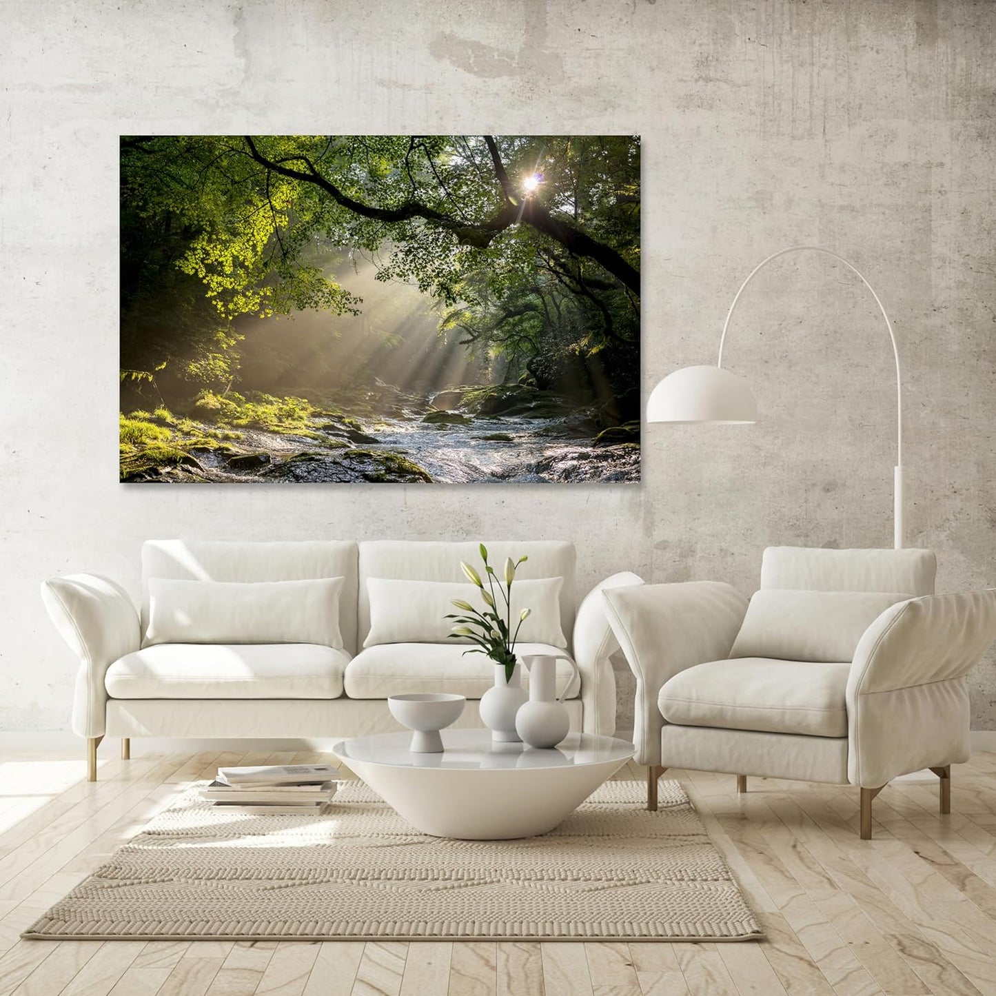 Nature Wall Art Prints - Ocean Forest Mountain Lake Canvas Landscapes - Small to Extra Large Living Room Bedroom Kitchen Bathroom Décor (Rocky River in the Woods, 24L" x 36W")