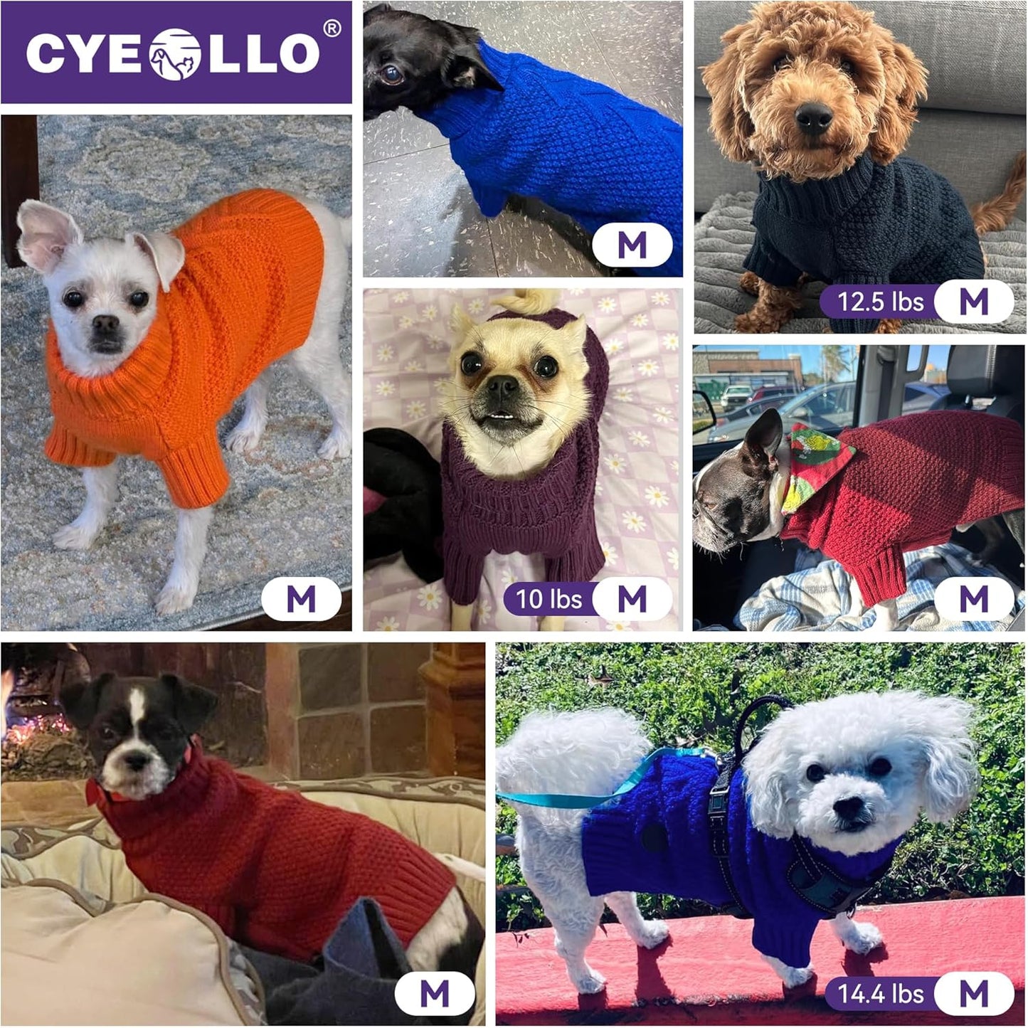 cyeollo Dog Sweaters Turtleneck Knitted Sweater with Leash Hole Winter Pet Clothes Dog Sweaters for Small Dogs, Grey M