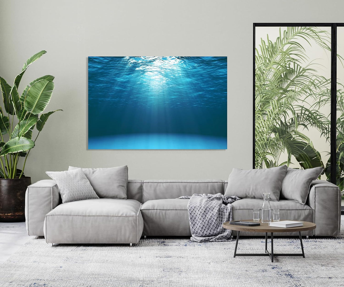 Nature Wall Art Prints - Ocean Forest Mountain Lake Canvas Landscapes - Small to Extra Large Living Room Bedroom Kitchen Bathroom Décor (Sun Rays Under Water, 35L" x 53W")