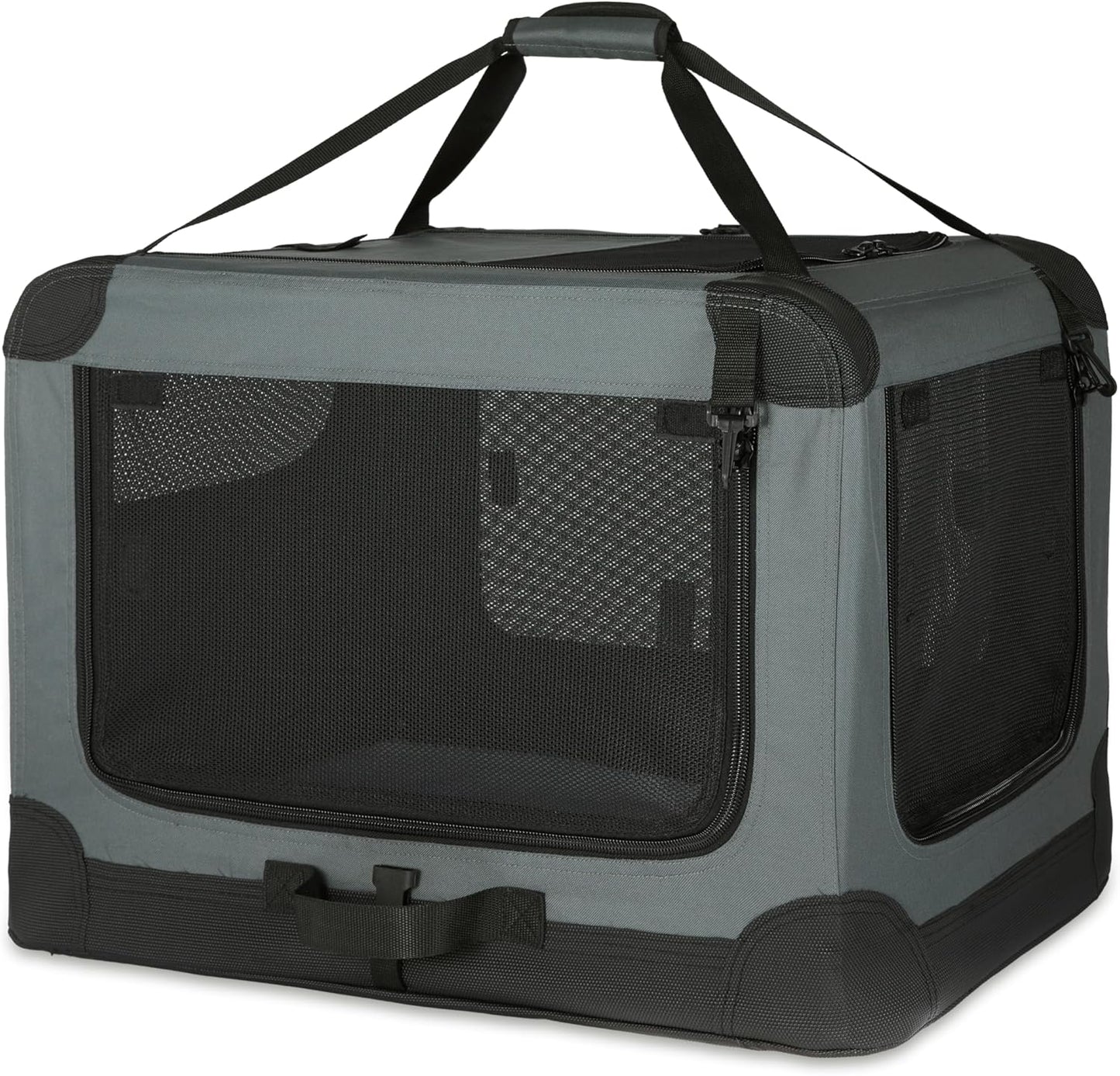 Amazon Basics 4-Doors Portable Soft-Sided Folding Travel Crate Kennel for cat, Dog, and Other Small Animals, Grey, L 36" x 24" x 24"
