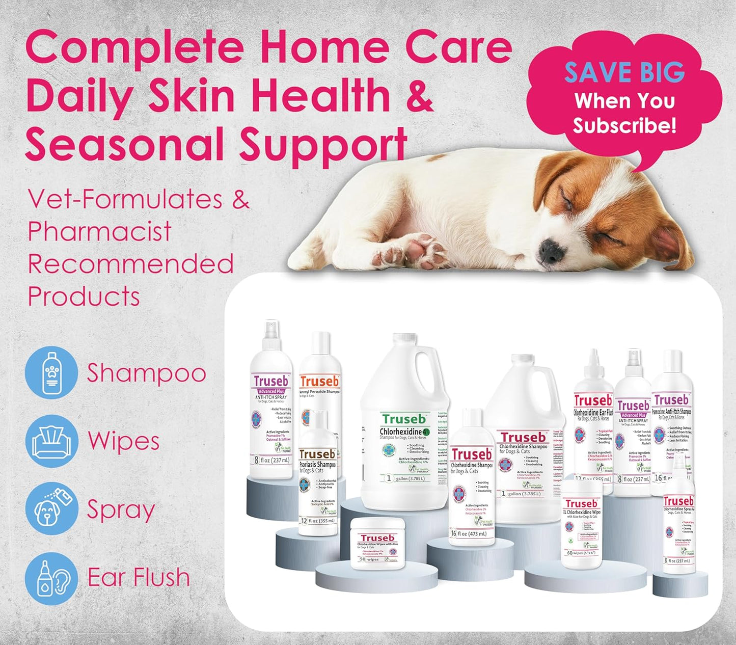 Truseb Topical Ketoconazole and Chlorhexidine Shampoo for Dogs, Cats & Horses with Aloe Vera and Conditioner(USA) (Ketoconazole & Chlorhexidine Shampoo, 16 oz)