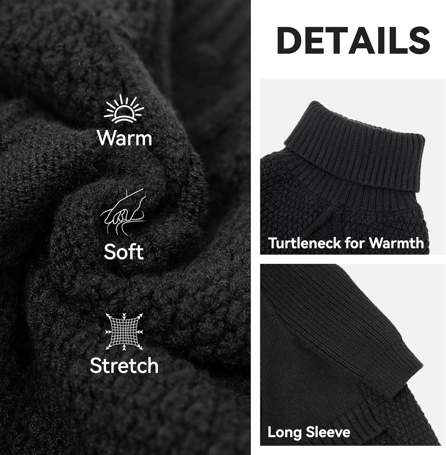 cyeollo Fleece Dog Sweater, Warm Turtleneck Dog Coat Stretchy Knit Sweaters for Small Dogs Boy Doggy Sweatshirt with Sleeves Fall Winter Pullover Cold Weather Dogs Clothes Wear, Black S