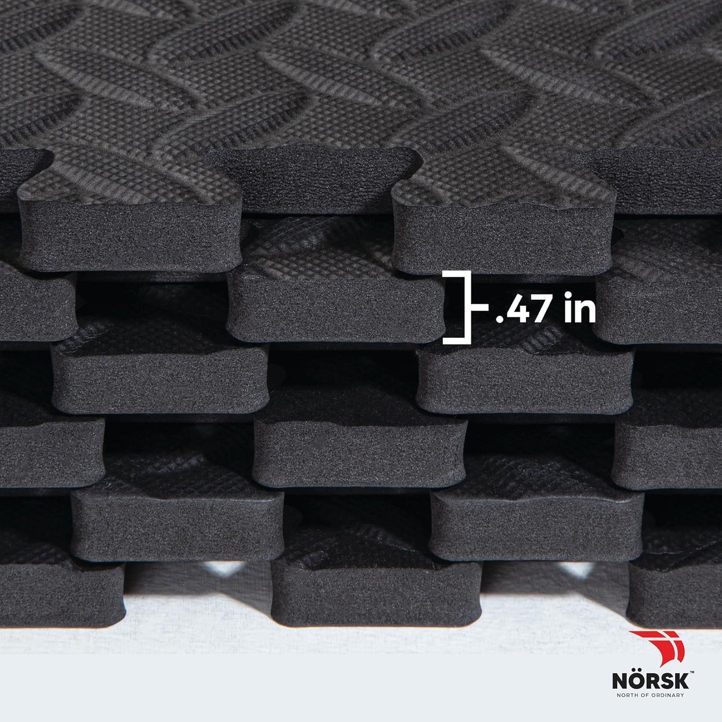 Norsk Foam Floor Gym Mats with Interlocking Tiles, .47" Thick, 24"x24", 54-Pack, 216 Square Feet, Diamond Plate Design, Black