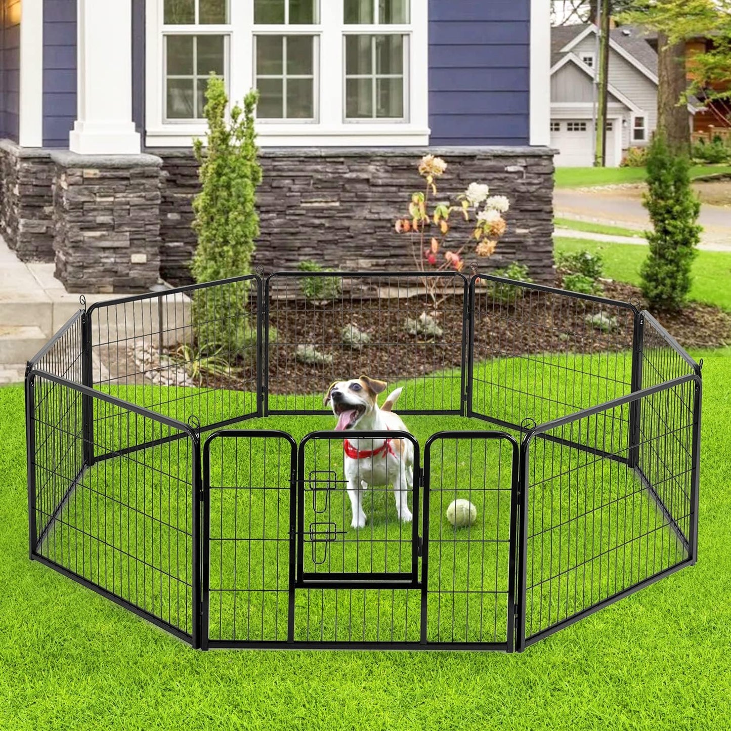 BestPet Dog Playpen Indoor 24 inch 8 Panels Metal Dog Pen Pet Dog Fence Outdoor Exercise Pen with Doors,Pet Puppy Playpen for RV Camping Yard, Black
