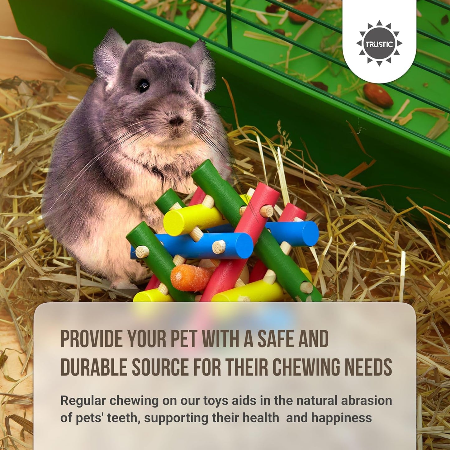 Wooden Chewing Toy for Small Animals, Natural Wood for Rabbit, Guinea Pig, Bunny, Chinchilla (Colored)