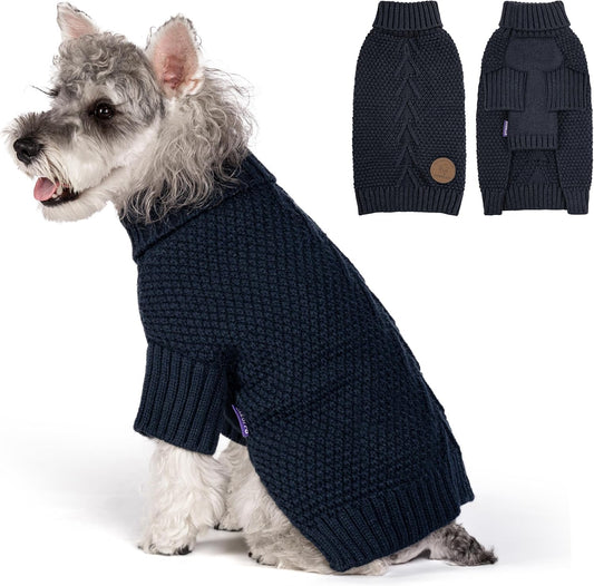 cyeollo Small Dog Sweater, Warm Turtleneck Sweaters for Small Dogs Boy, Knit Doggy Sweatshirt with Sleeves Fall Winter Pullover Cold Weather Dog Clothes for Indoor & Outdoor Wear, Navy S