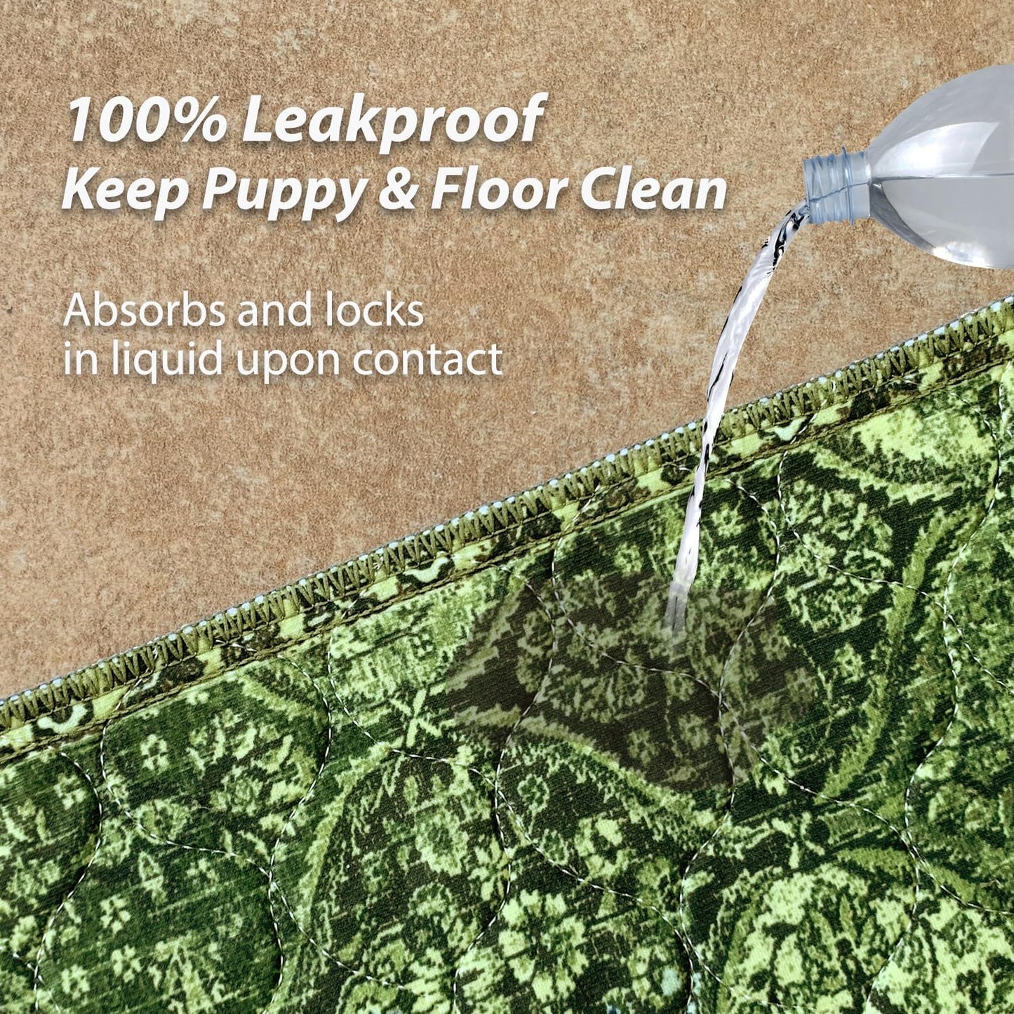 nunubaby Washable Pee Pads for Dogs, Stylish, Non-Slip and Leak-Proof Pee Pads. Reusable Potty Pads for Dogs for Crates and Floors.(Green/Multi, 18" x24")