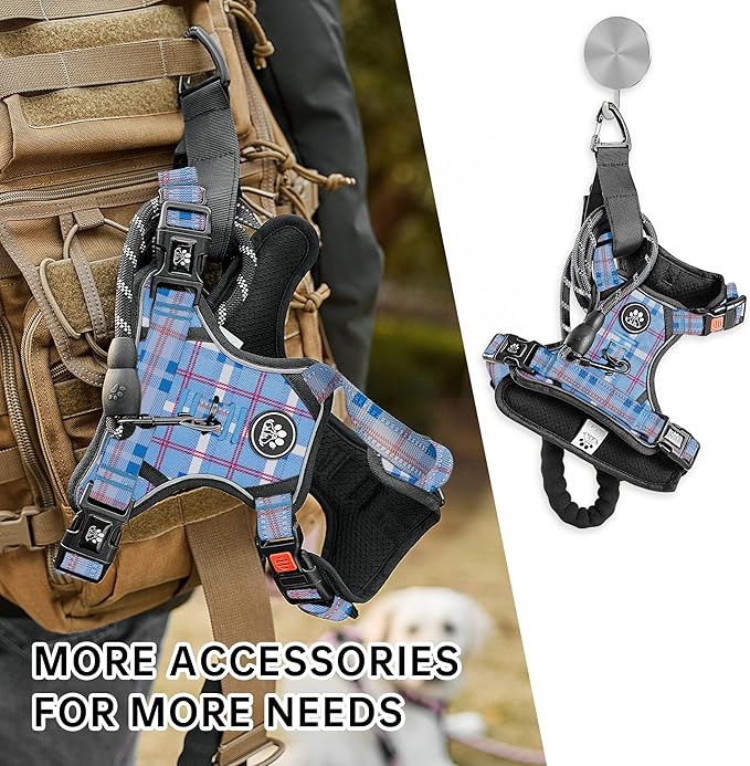 NESTROAD No Pull Dog Harness with Leash, Reflective No Choke Pet Vest Harness,Adjustable Soft Padded Dog Harness with Easy Control Handle for Medium Dogs(Checkered Blue,Medium)