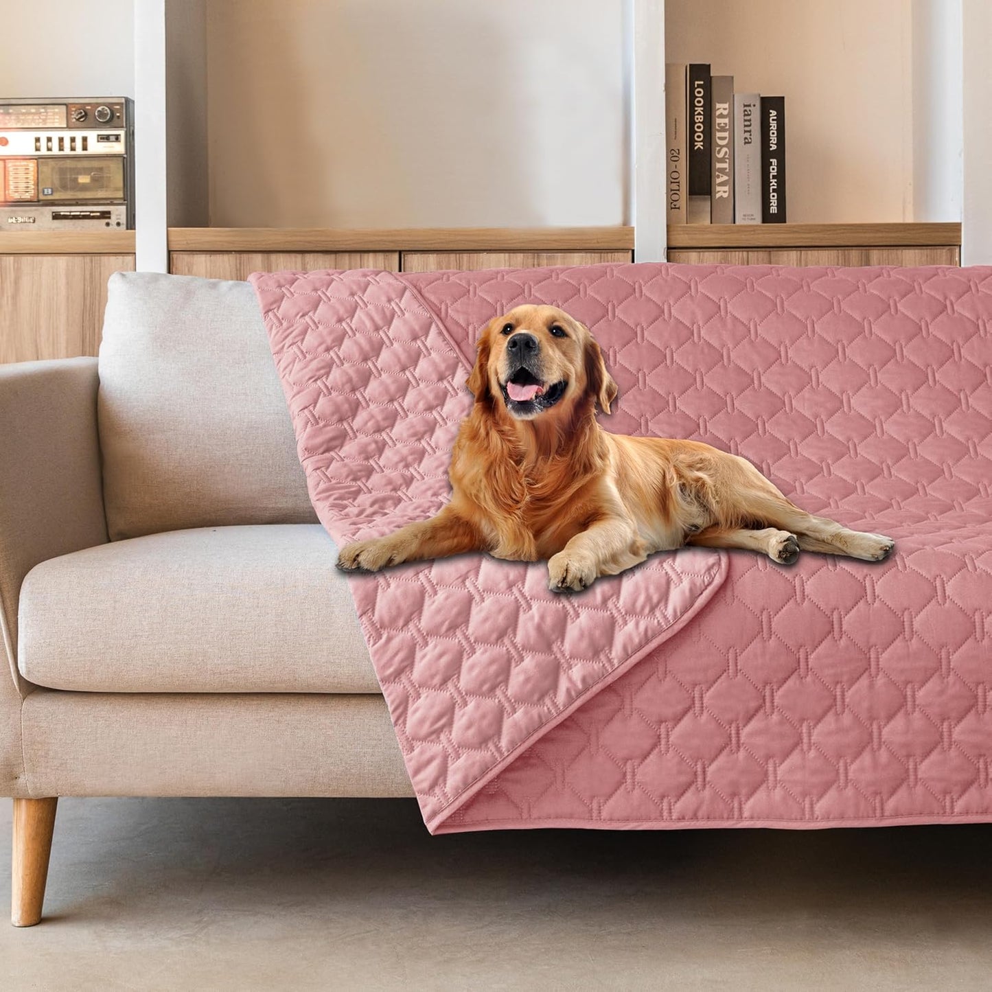 gogobunny 3X Stronger Waterproof Pet Blanket, Scratch Proof Furniture Protector for Dogs Cats, Reversible Cover 52x82 Inch, Dark Pink/Light Pink
