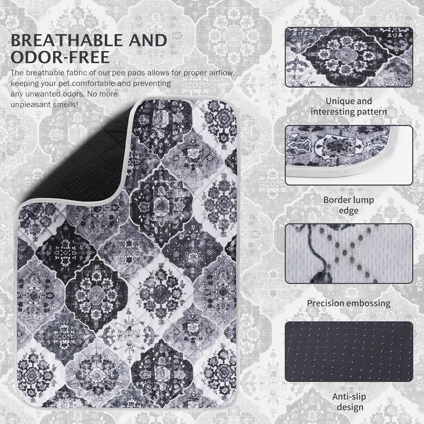 IEUUMLER Washable Pee Pads for Dogs, 2 Pack Reusable Pee Pads for Dogs Non-Slip Grip, Super Absorbent Waterproof Puppy Pads for Potty Training, Playpen, Crate, Whelping Box EU011 Black Grey, 48x48