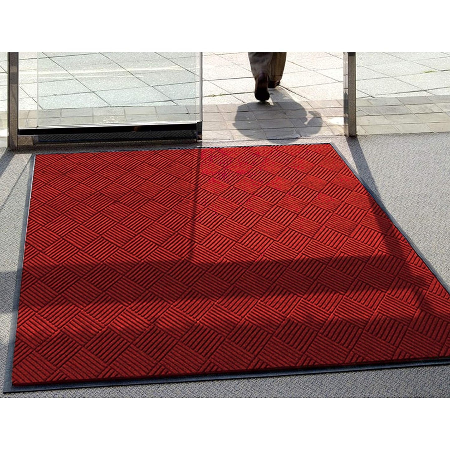 M+A Matting WaterHog Diamond | Commercial-Grade Entrance Mat with Rubber Border – Indoor/Outdoor, Quick Drying, Stain Resistant Door Mat (Solid Red, 3' x 4')