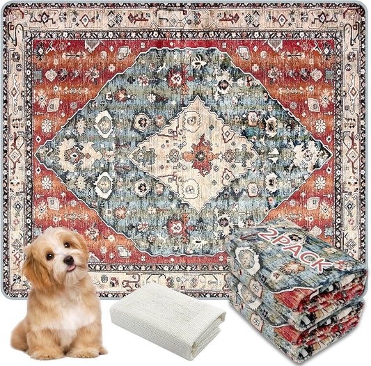 Washable Pee Pads for Dogs, (2 Pack, 36"x42") Upgrade Reusable Puppy Pads with Non-Slip Rug Pad, Super Thickening Absorbent Leakproof Dog Traning Pads Whelping Pad for Dogs, Doggie(Red-2)